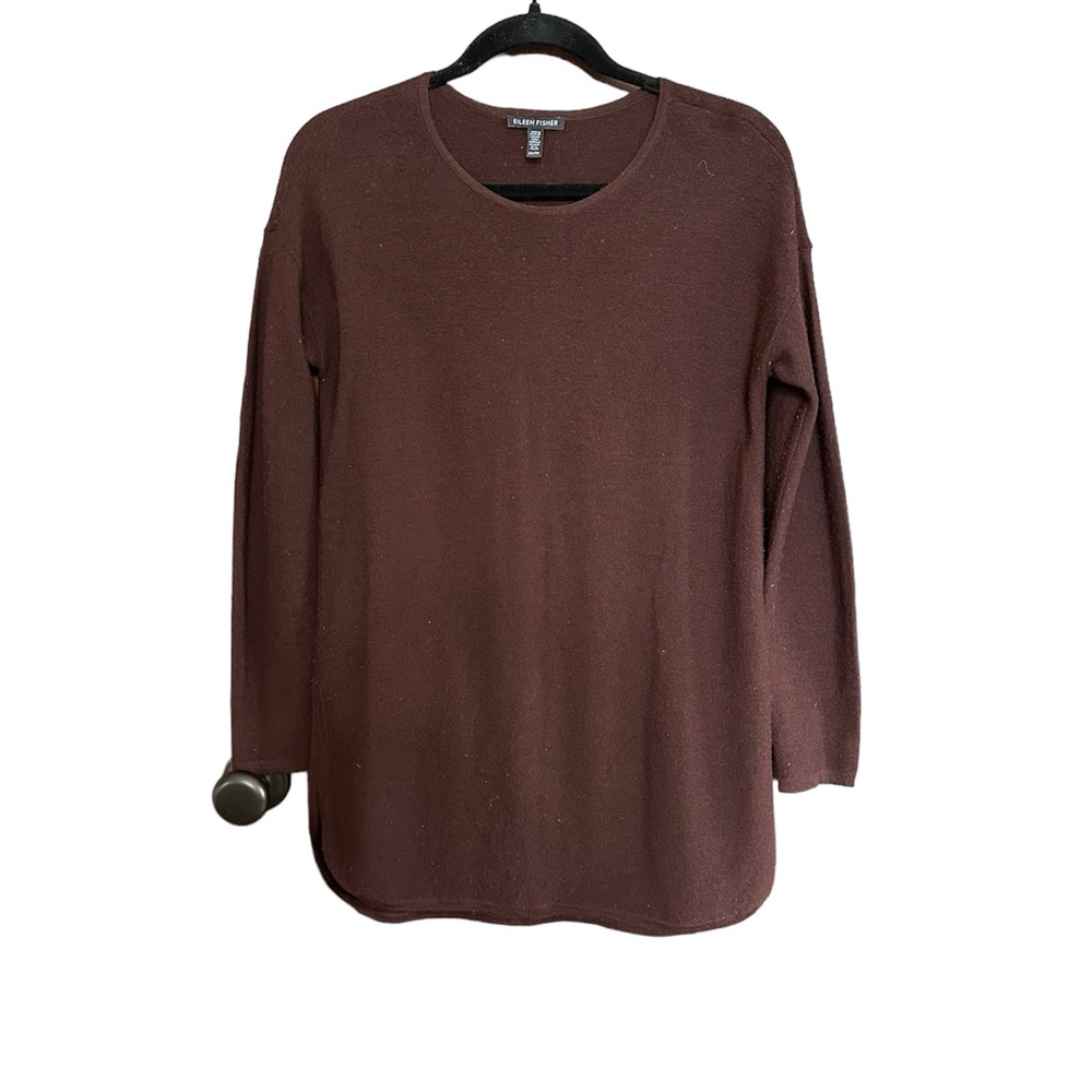 Eileen Fisher Sweater, Extra Fine Merino  Burgundy Tunic, XS